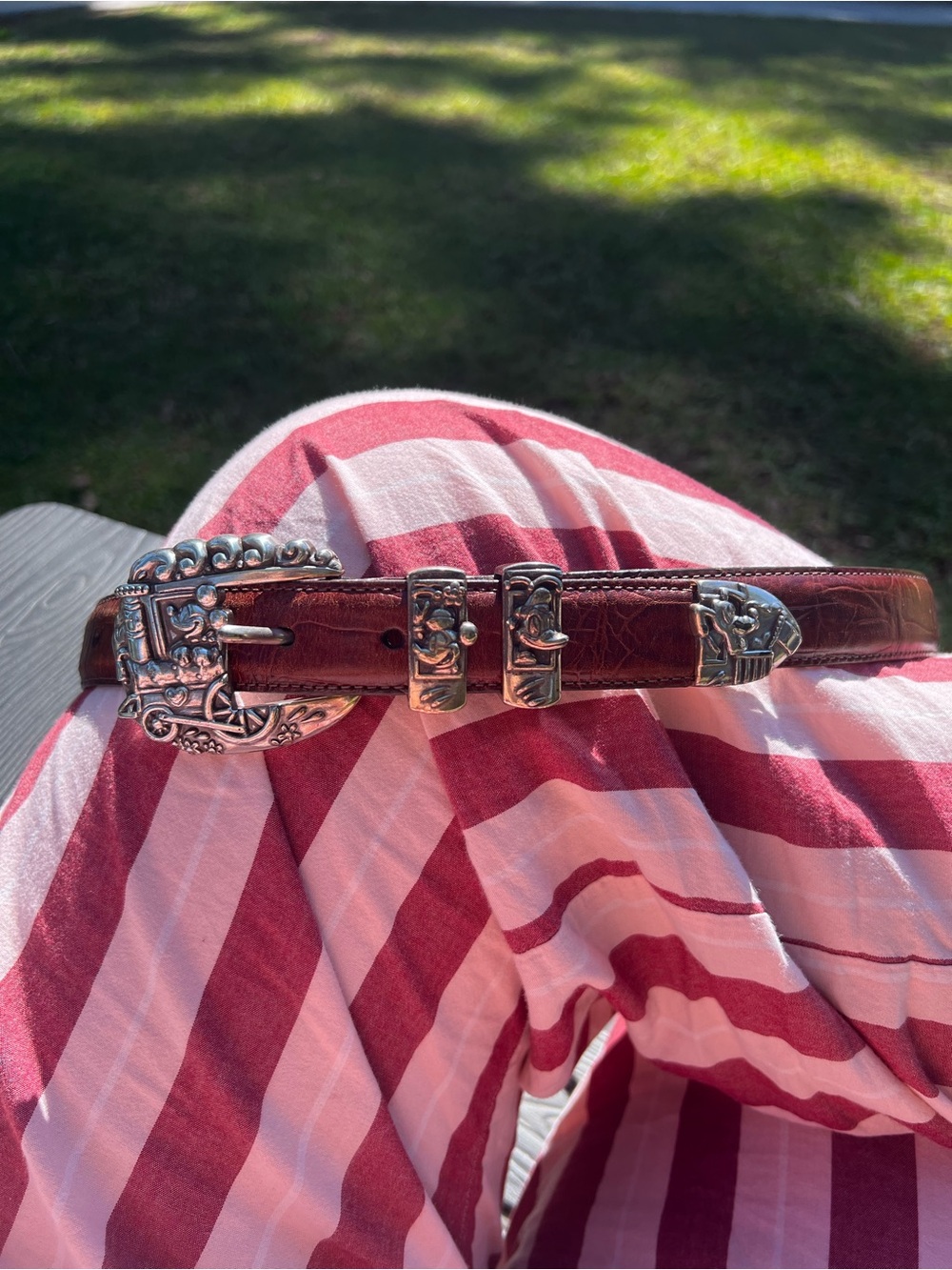 BRIGHTON DISNEY Brown Leather Belt with Silver Buckle Sz 32 Medium